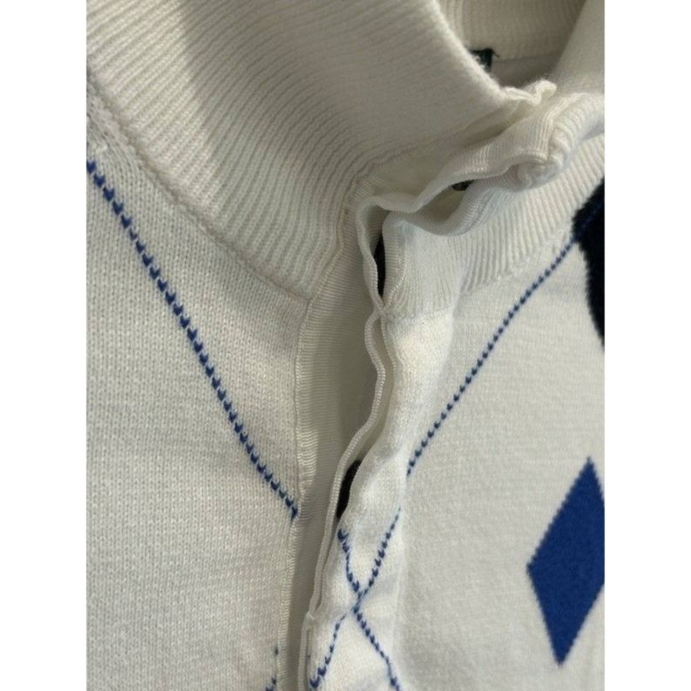 Brooks Brothers White Argyle Blue Long Sleeve‎ Sweater 1/4 Button St Andrews XL - Picture 6 of 11